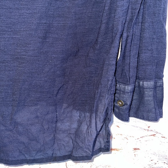 James Perse Shirt Womens 0 Navy Blue Collard Side Split Hem V Neck Blouse Flowy - Picture 6 of 9